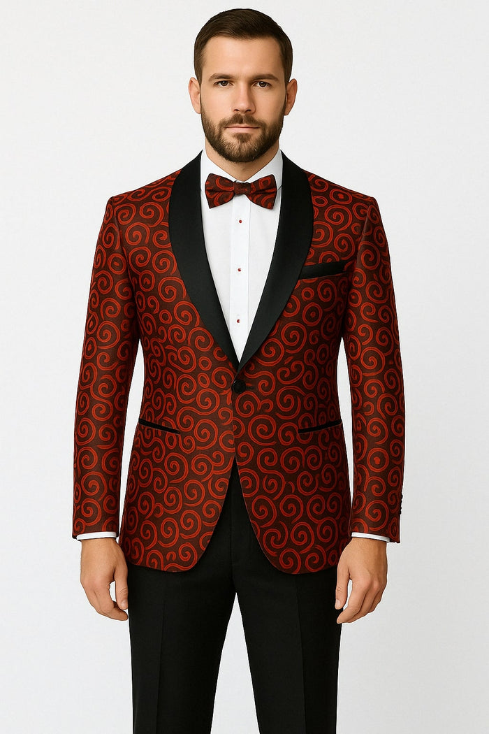 Red and Tuxedo Black Suit - Mens Formal Blazer with Satin Shawl Lapel by USA Men's Outlet