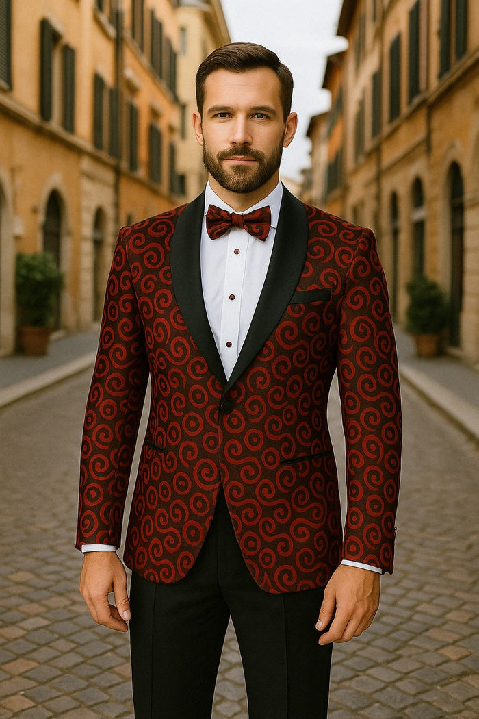 Red and Tuxedo Black Suit - Mens Formal Blazer with Satin Shawl Lapel by USA Men's Outlet