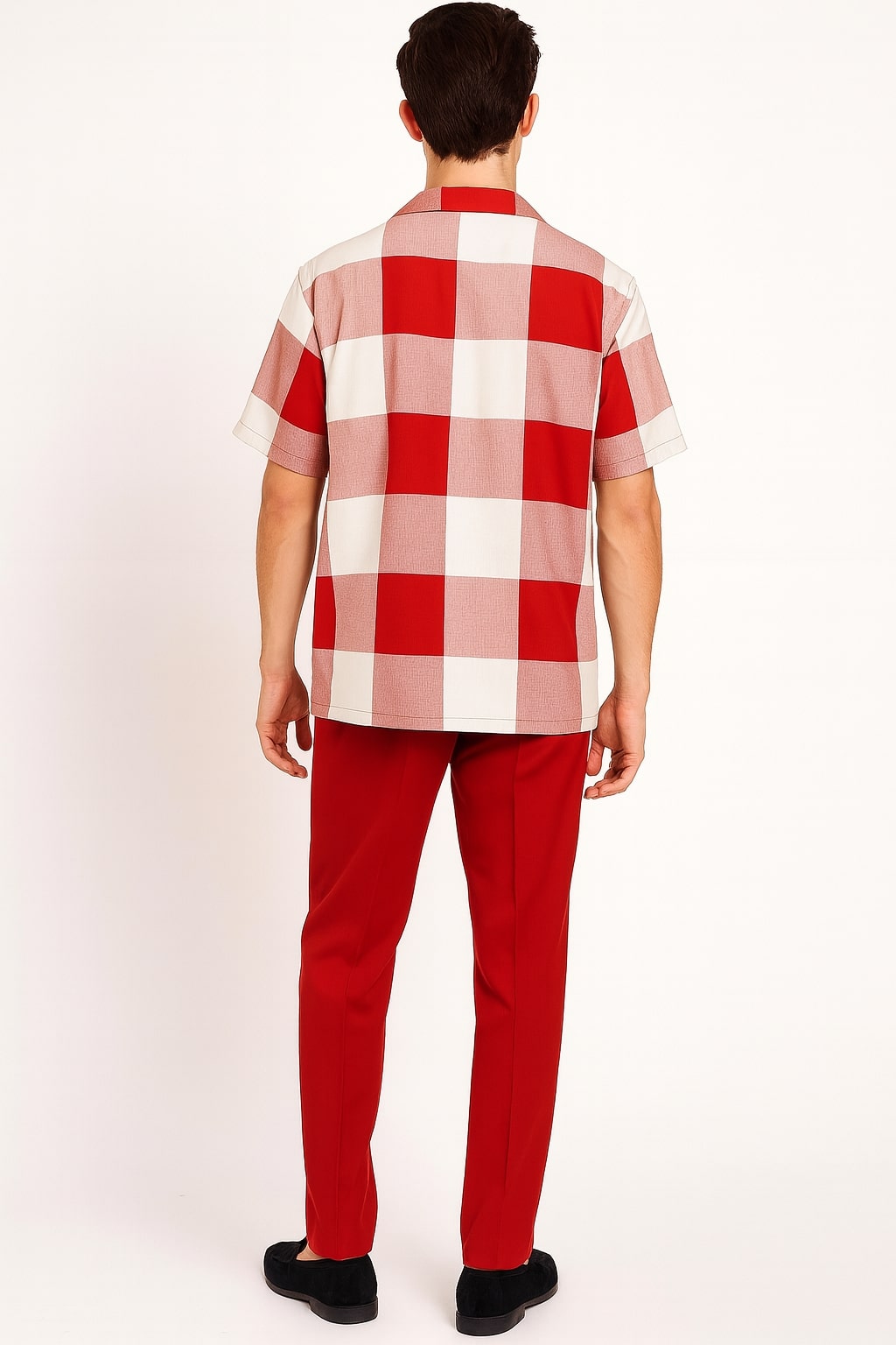 Mens Red and White Checkered Short Sleeve Shirt Set - Casual Two-Piece Summer Outfit by USA Men's Outlet