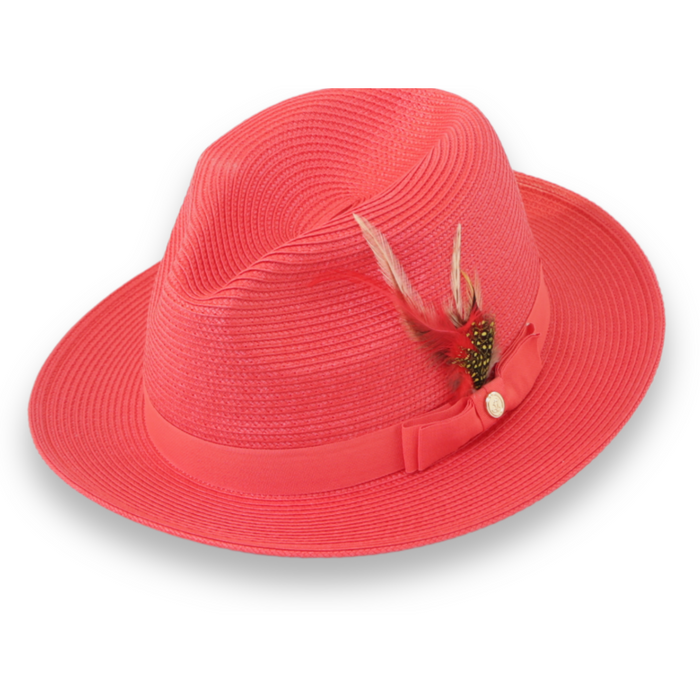 Tapa Crushable Straw Hat Fedora in Red by Ferrecci USA