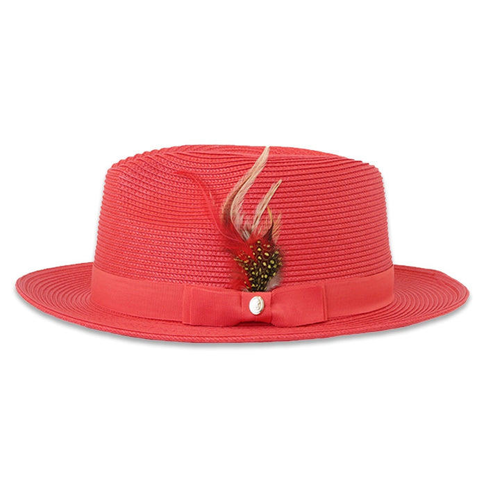 Tapa Crushable Straw Hat Fedora in Red by Ferrecci USA