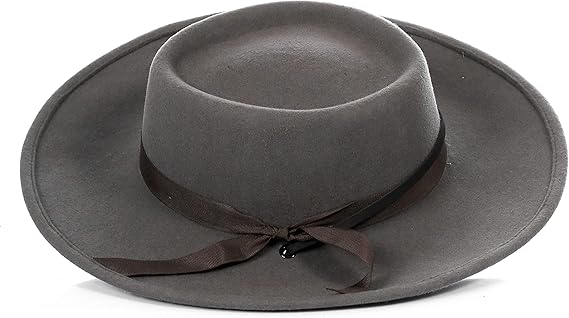 Men's Wool Wide Brim Fedora Hat Grey with Grosgrain Ribbon by USA Men's Outlet