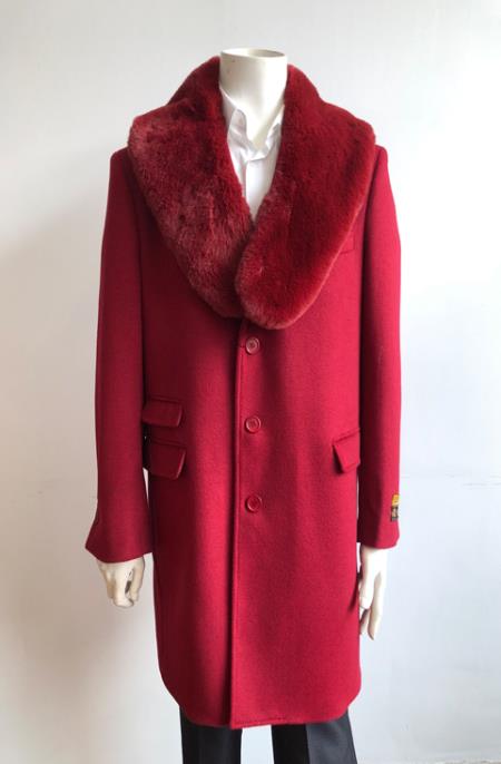 Men's Red Carcoat - Car Coat Mid Length Three Quarter Length Coat Three Quarter by USA Men's Outlet