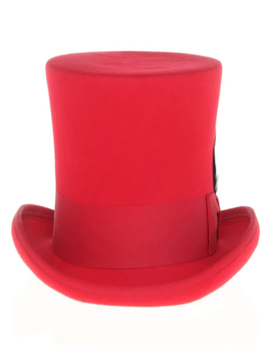 Victorian Steampunk Top Hat - 1800 19th Century - Dressy Loden Felt Top Red Hat USA Men's Outlet