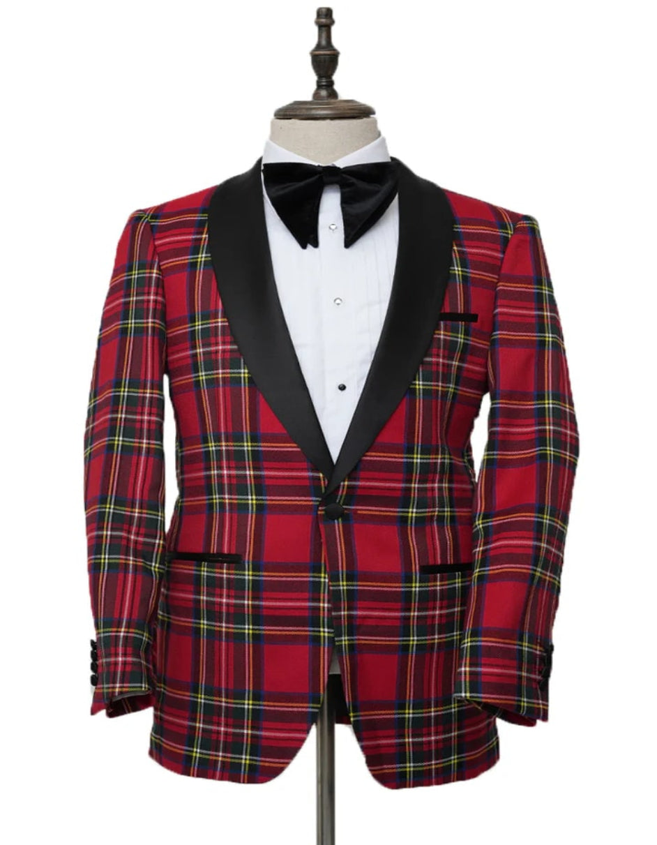 Cheap Tuxedos - Affordable Prom Suit - Men's Holiday Christmas Red Tartan Plaid Blazer