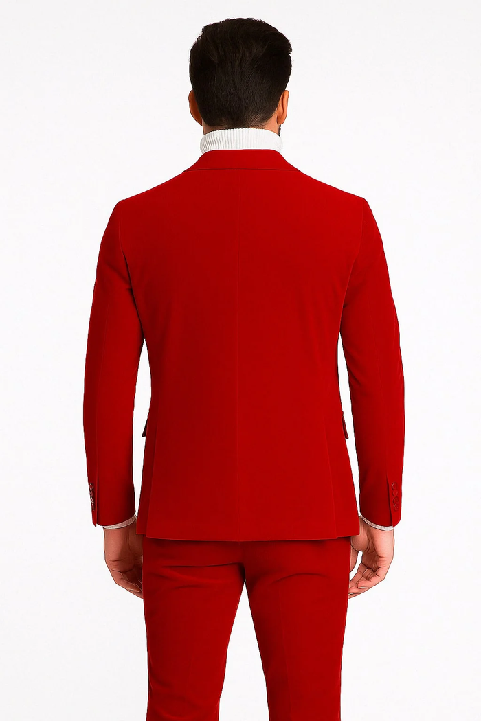 Mens Slim Fit Red Velvet Double Breasted Suits with Peak Lapel – Formal Tuxedo Style
