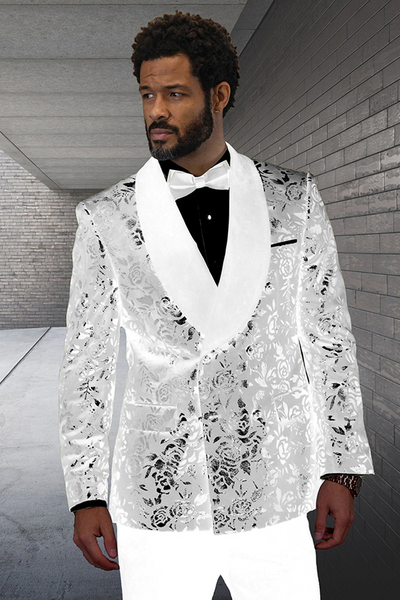 Men's Ivory Double Breasted Paisley Dinner Jacket by Statement Suits