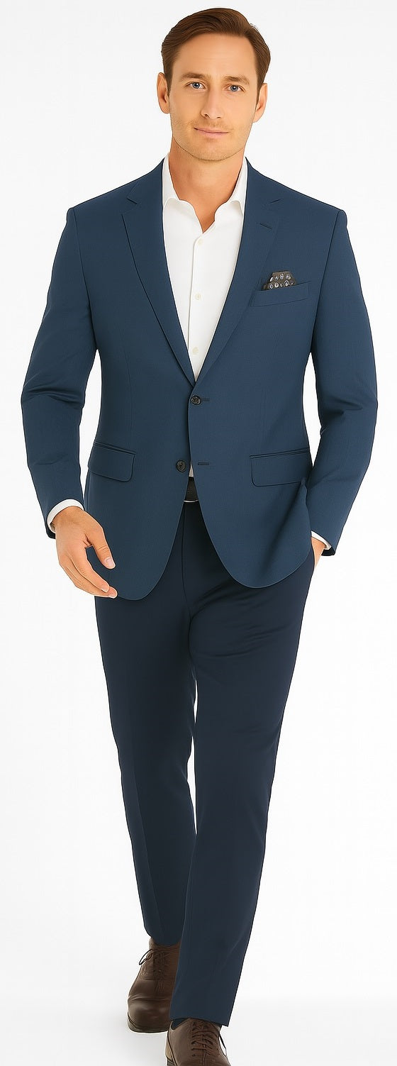Renoir Men's 2-Button Wool Steel Blue Windowpane Sport Coat Blazer - Classic Fit