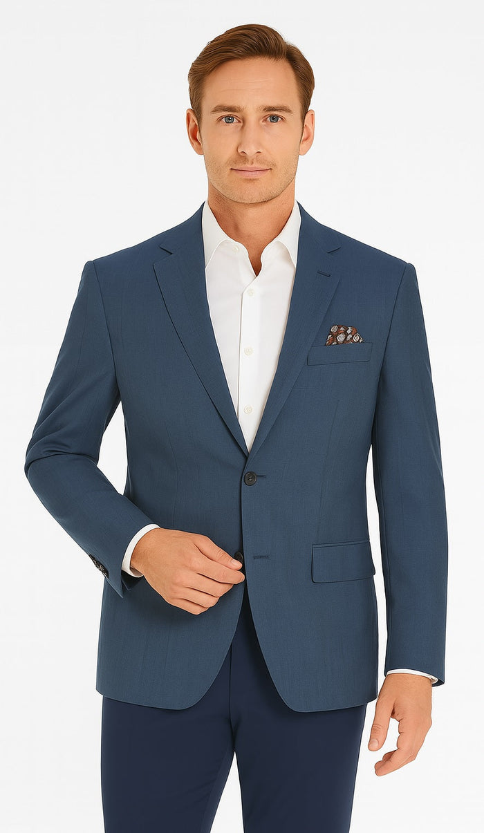 Renoir Men's 2-Button Wool Steel Blue Windowpane Sport Coat Blazer - Classic Fit