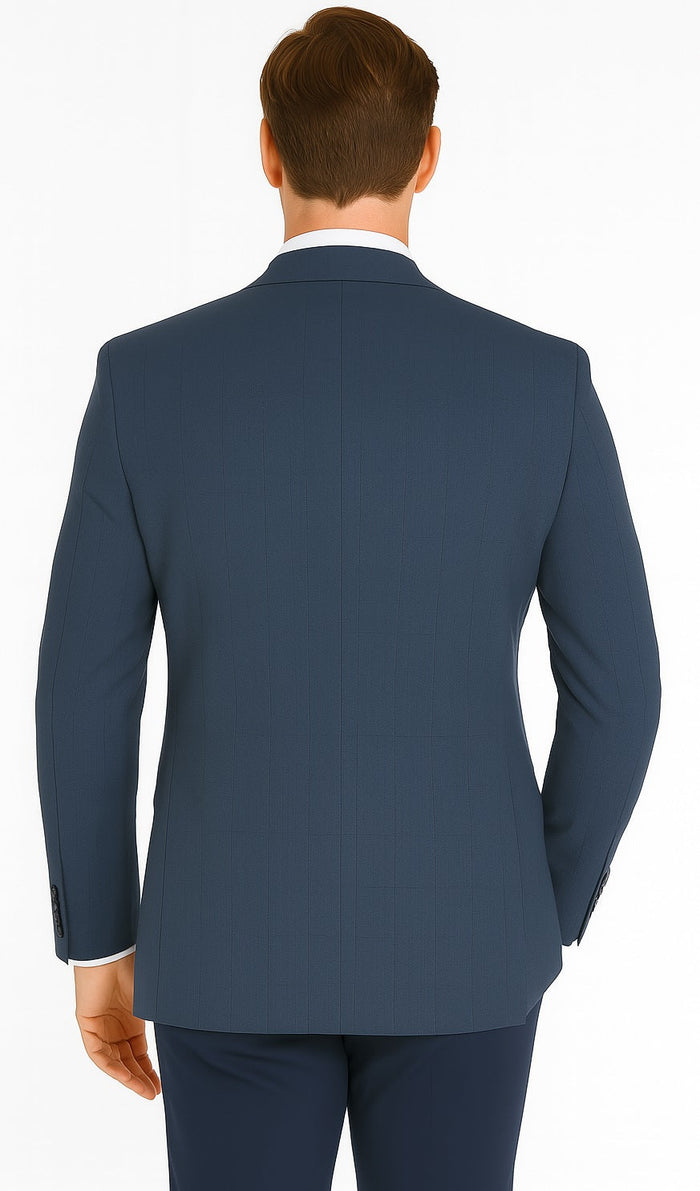 Renoir Men's 2-Button Wool Steel Blue Windowpane Sport Coat Blazer - Classic Fit