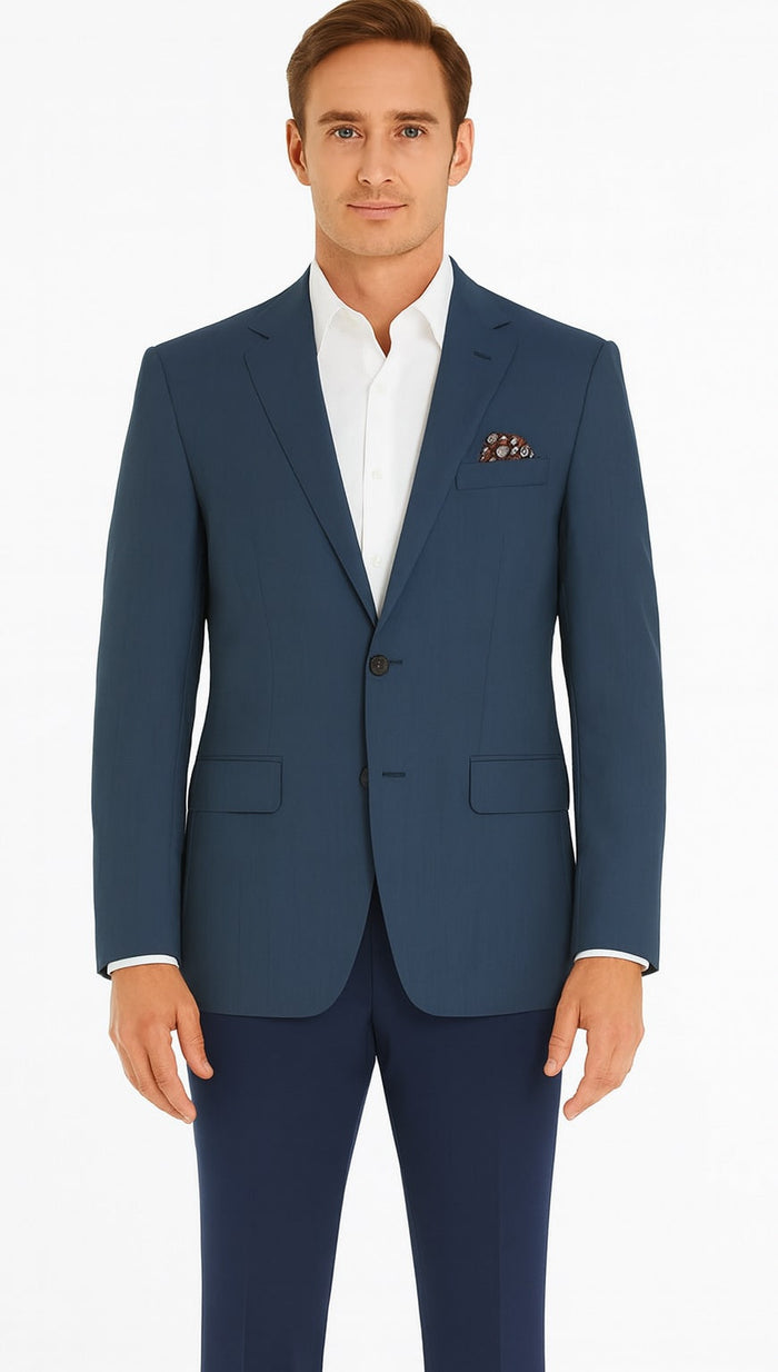 Renoir Men's 2-Button Wool Steel Blue Windowpane Sport Coat Blazer - Classic Fit