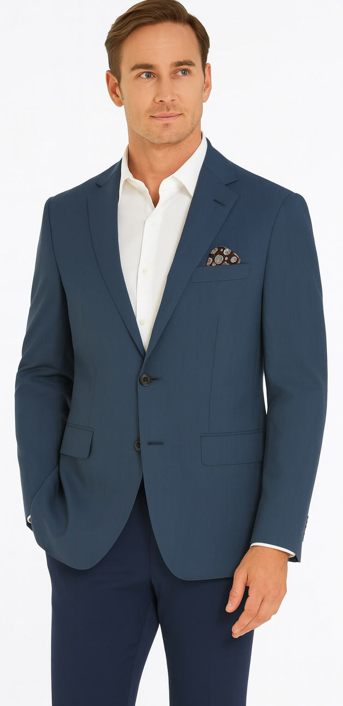 Renoir Men's 2-Button Wool Steel Blue Windowpane Sport Coat Blazer - Classic Fit