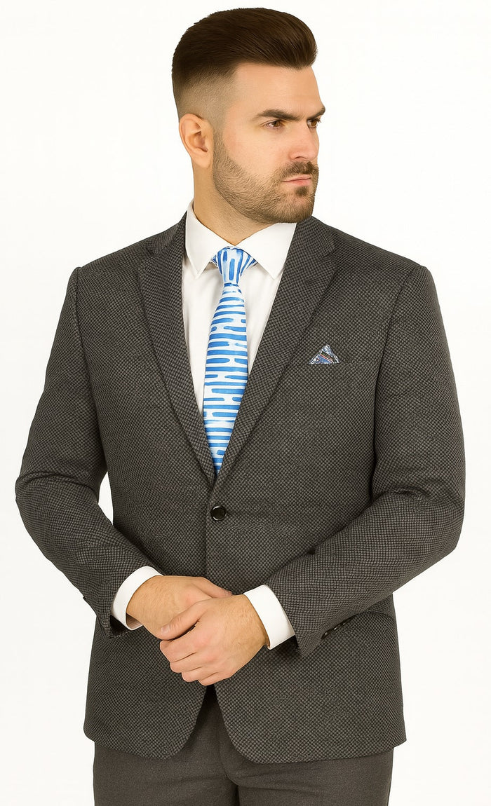 Polished Product Title: Renoir Men's Wool Blazer: Classic 2-Button Slim Fit Brown Birdseye