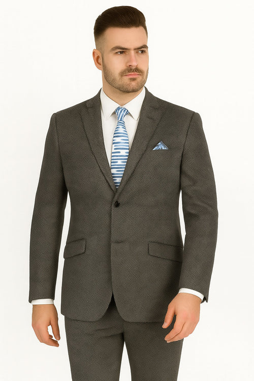 Polished Product Title: Renoir Men's Wool Blazer: Classic 2-Button Slim Fit Brown Birdseye