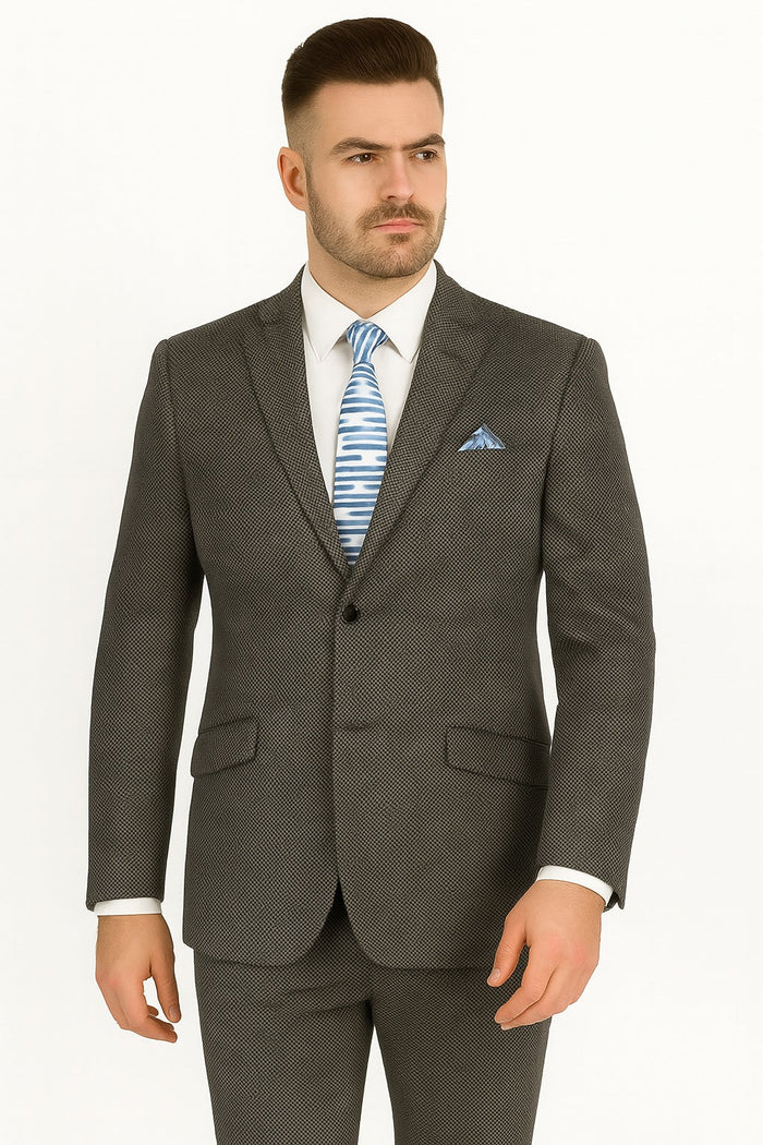 Polished Product Title: Renoir Men's Wool Blazer: Classic 2-Button Slim Fit Brown Birdseye