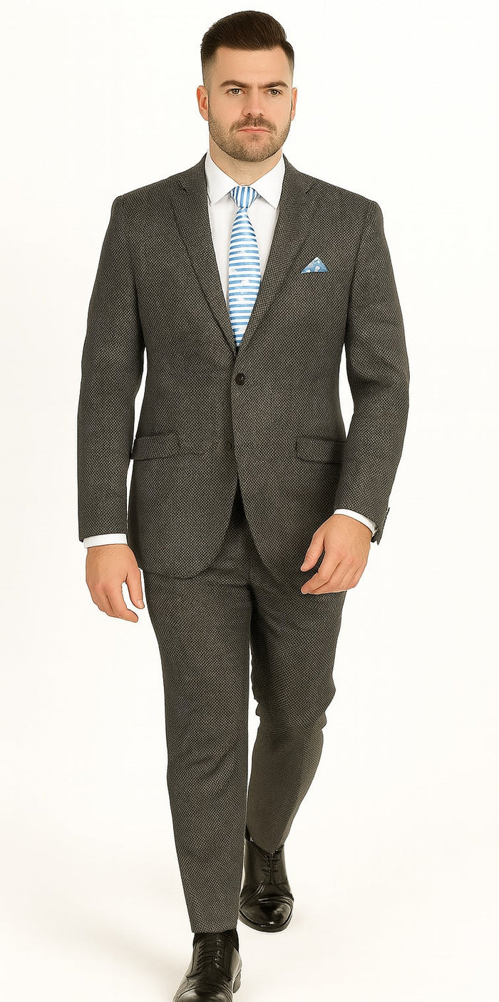Polished Product Title: Renoir Men's Wool Blazer: Classic 2-Button Slim Fit Brown Birdseye