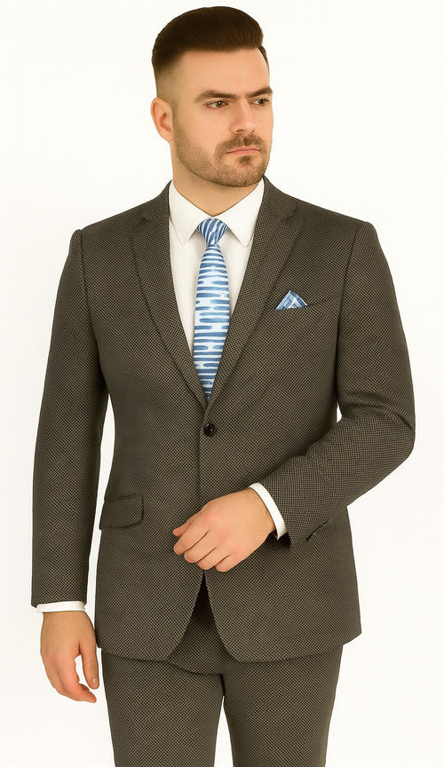 Polished Product Title: Renoir Men's Wool Blazer: Classic 2-Button Slim Fit Brown Birdseye