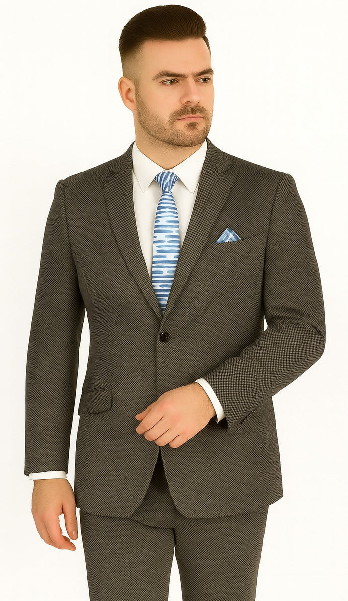 Polished Product Title: Renoir Men's Wool Blazer: Classic 2-Button Slim Fit Brown Birdseye