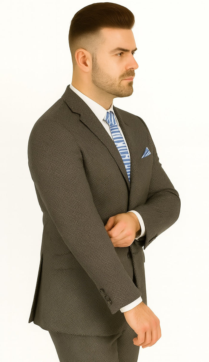 Polished Product Title: Renoir Men's Wool Blazer: Classic 2-Button Slim Fit Brown Birdseye