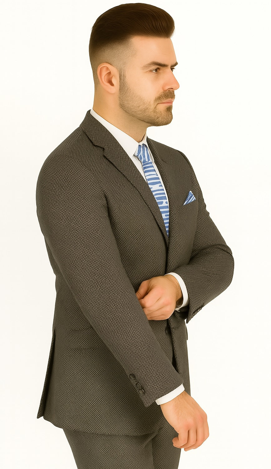 Polished Product Title: Renoir Men's Wool Blazer: Classic 2-Button Slim Fit Brown Birdseye