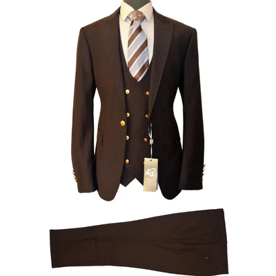 Rossi Man Brown Mens Slim Fit Suit Double Breasted Vest Gold Buttons