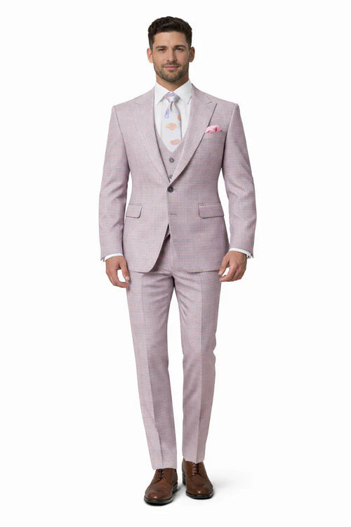 Rossiman Sharkskin Gray Plaid Suit - Double-Breasted Windowpane Suit for Men - Italian Tailored Elegance by USA Men's Outlet