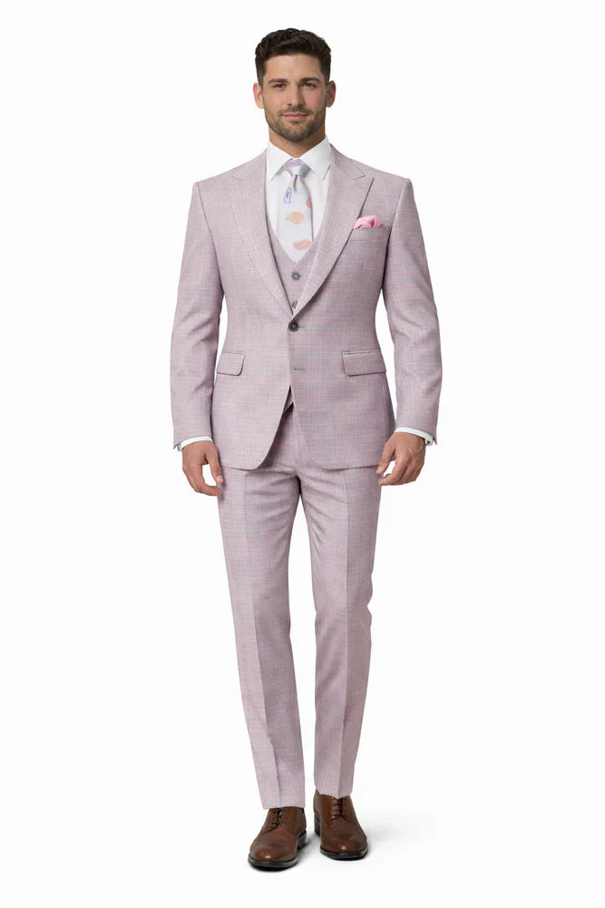 Rossiman Sharkskin Gray Plaid Suit - Double-Breasted Windowpane Suit for Men - Italian Tailored Elegance by USA Men's Outlet