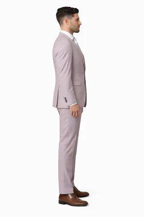Rossiman Sharkskin Gray Plaid Suit - Double-Breasted Windowpane Suit for Men - Italian Tailored Elegance by USA Men's Outlet