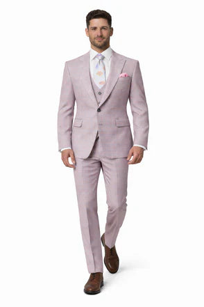 Rossiman Sharkskin Gray Plaid Suit - Double-Breasted Windowpane Suit for Men - Italian Tailored Elegance by USA Men's Outlet