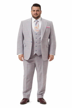 Rossiman Sharkskin Gray Plaid Suit - Double-Breasted Windowpane Suit for Men - Italian Tailored Elegance by USA Men's Outlet