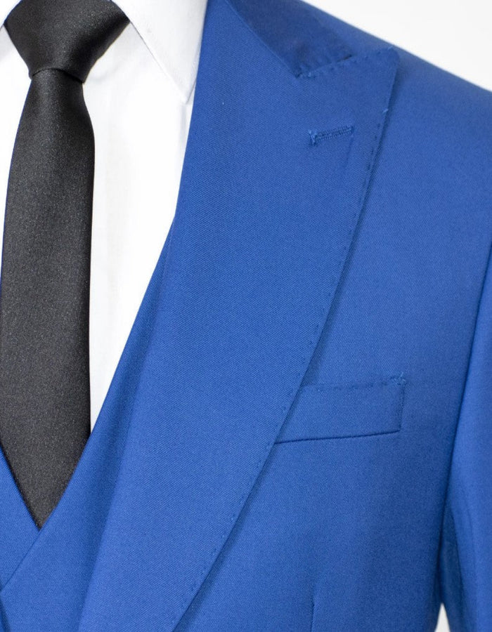Royal Blue 3-Piece Slim-Fit Suit with Gold Buttons by USA Men's Outlet