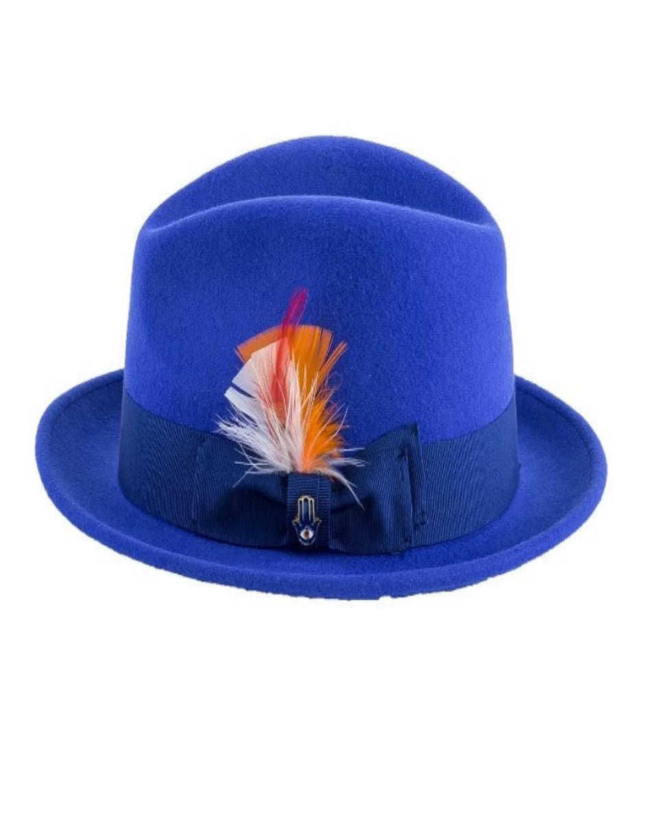 Royal Blue Dress Hat 1920s Fedora Style - Mens Narrow Brim Crushable Wool Dress Hat Trilby Fedora in Royal Blue by USA Men's Outlet