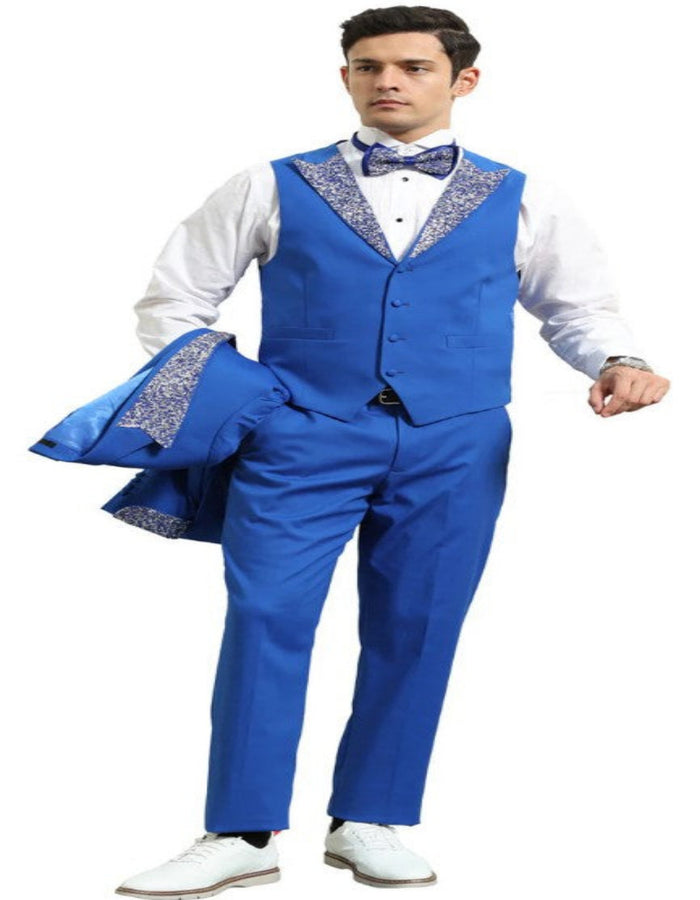 Royal Blue Prom Tuxedo - Perfect Wedding Suit Vested Rhinestone Lapelled by USA Men's Outlet