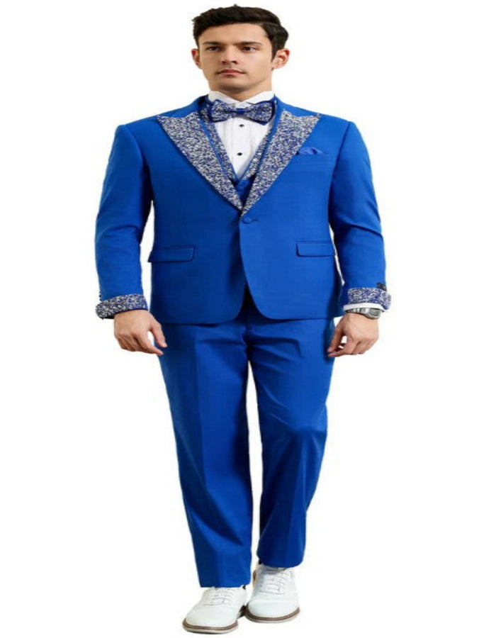 Royal Blue Prom Tuxedo - Perfect Wedding Suit Vested Rhinestone Lapelled by USA Men's Outlet