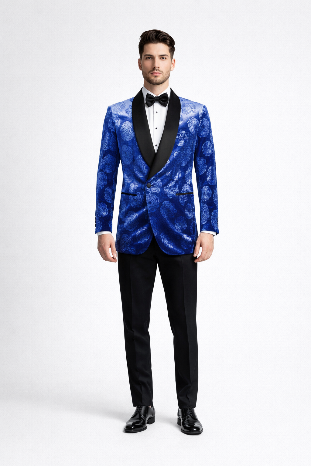 Royal Blue Rose Statement Tuxedo Jacket - Slim Fit with Shawl Lapel by USA Men's Outlet