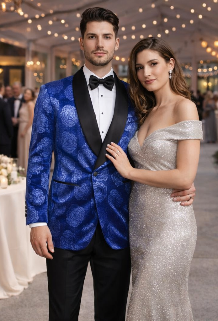 Royal Blue Rose Statement Tuxedo Jacket - Slim Fit with Shawl Lapel by USA Men's Outlet