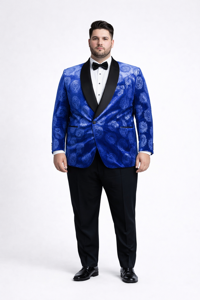Royal Blue Rose Statement Tuxedo Jacket - Slim Fit with Shawl Lapel by USA Men's Outlet