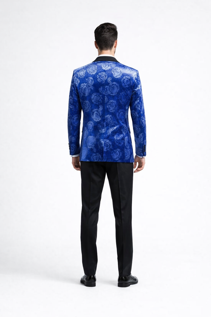 Royal Blue Rose Statement Tuxedo Jacket - Slim Fit with Shawl Lapel by USA Men's Outlet