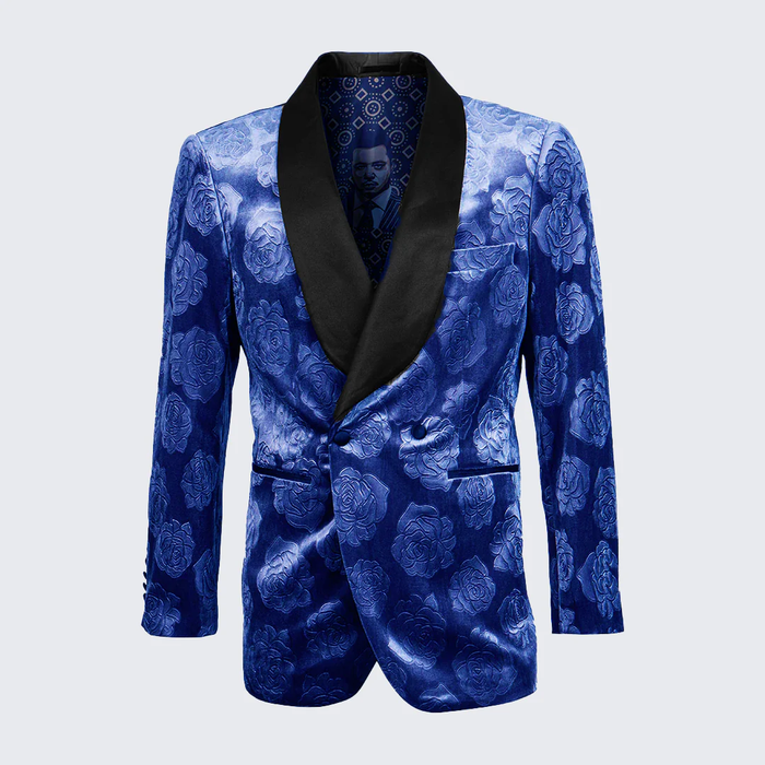 Royal Blue Rose Statement Tuxedo Jacket - Slim Fit with Shawl Lapel by USA Men's Outlet