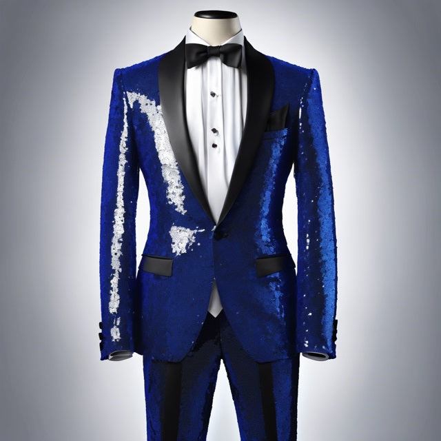 Sequin Suit - Shiny Suit - Royal Blue Suit - Metallic Fabric suit - Stage Tuxedo - Groom Suit Jacket + Pants