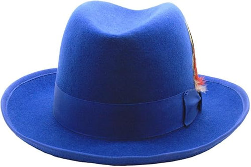 Premium Godfather Hat - Homburg Hat - Men's Homburg Royal Blue by USA Men's Outlet