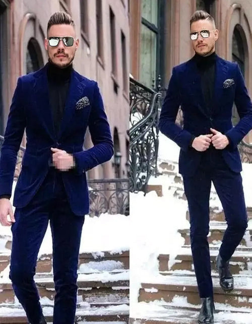 Mens Royal Blue Velvet 2 Piece Wedding Suit Luxury Formal Wear by USA Men's Outlet