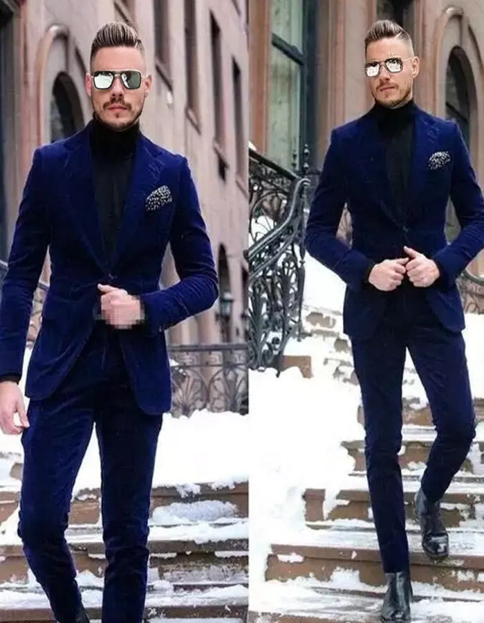 Mens Royal Blue Velvet 2 Piece Wedding Suit Luxury Formal Wear by USA Men's Outlet