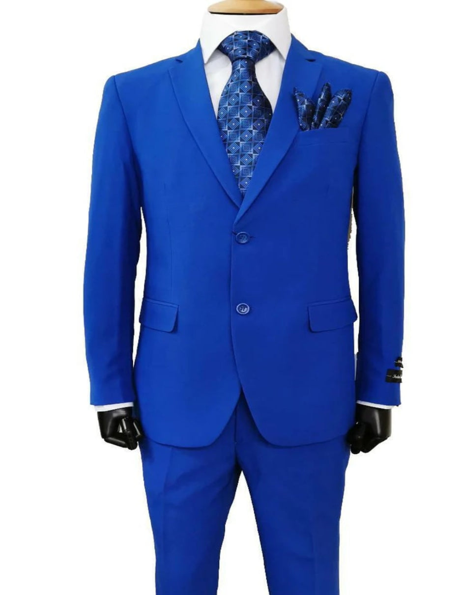 Mens 2 Button Classic Fit Basic Poplin Royal Blue Suit – SuitUSA