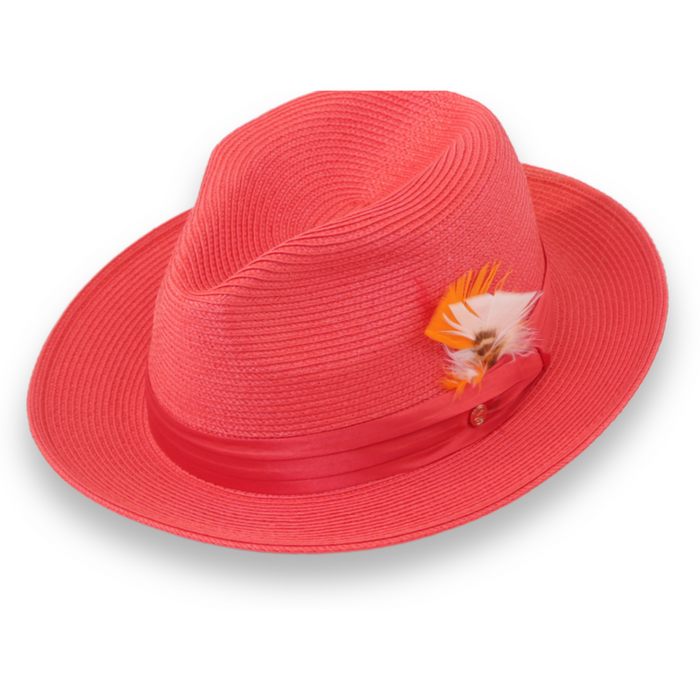 Tapa Crushable Straw Hat Fedora in Ruby by Ferrecci USA