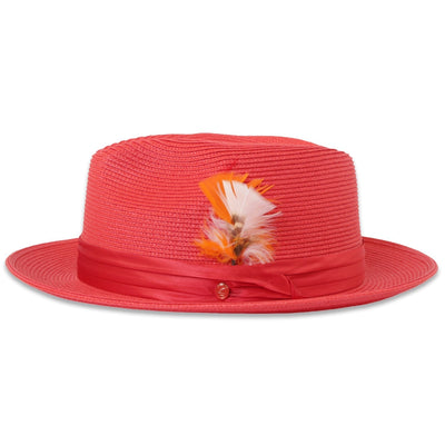 Tapa Crushable Straw Hat Fedora in Ruby by Ferrecci USA