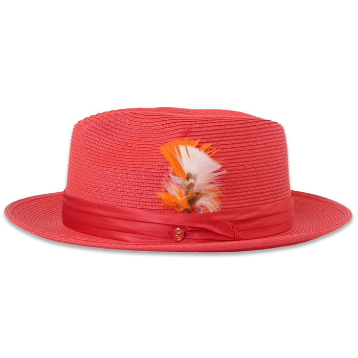 Tapa Crushable Straw Hat Fedora in Ruby by Ferrecci USA