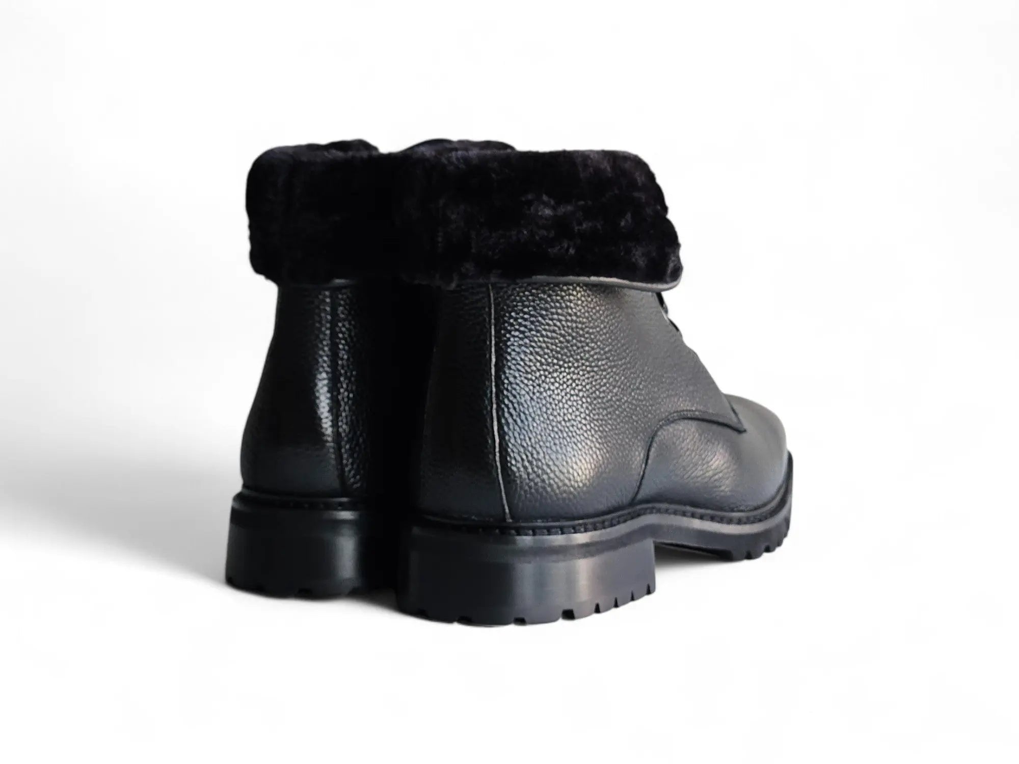 Rugged Leather Boot with Faux Shearling