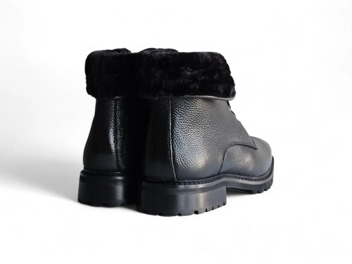 Rugged Leather Boot with Faux Shearling
