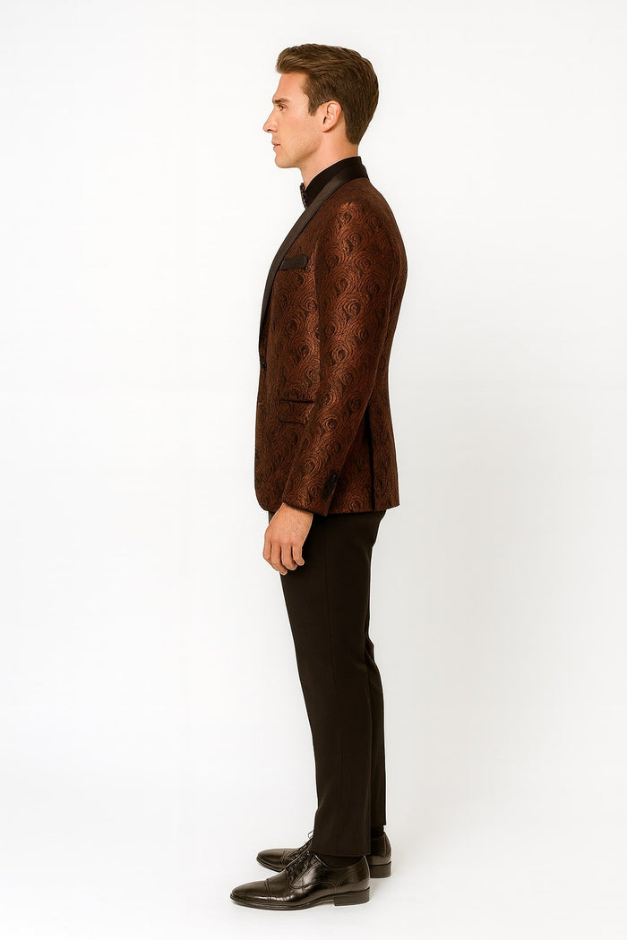 Mens Rust Copper Brick Color Paisley Tuxedo Jacket Dinner and Wedding Blazer With Black Pants Matching Bowtie by USA Men's Outlet